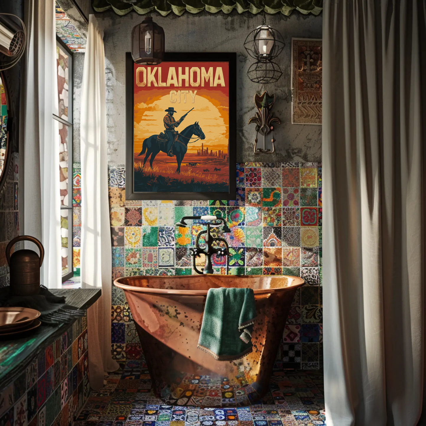 Oklahoma City Vintage Poster - Desert Cowboy Scene