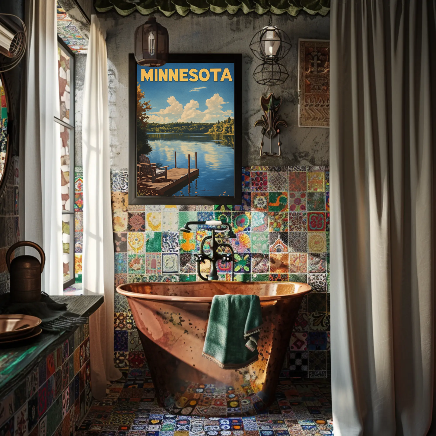 Minnesota Vintage Poster - Lakeside Dock View