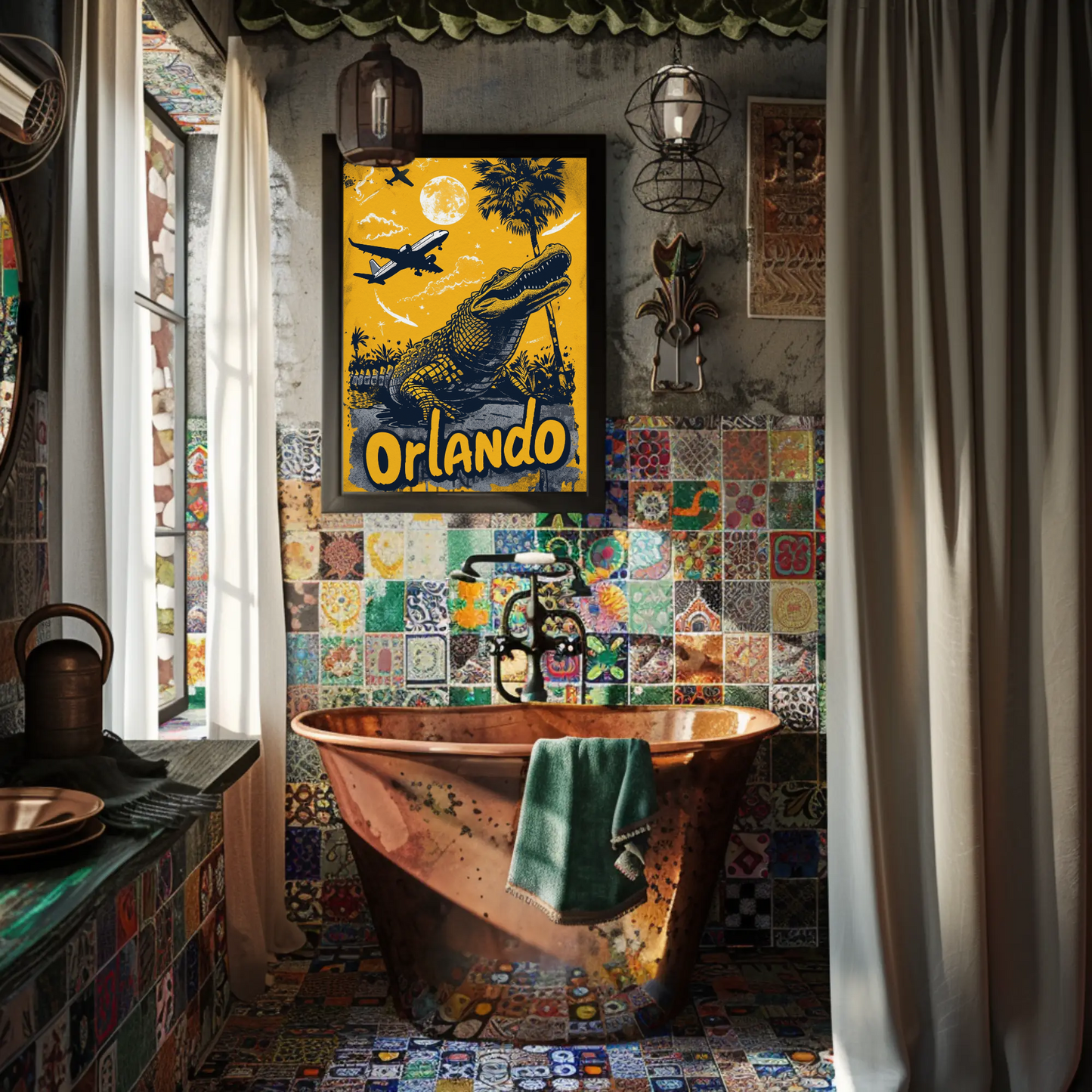 Orlando Vintage Poster - Gator and Airplanes