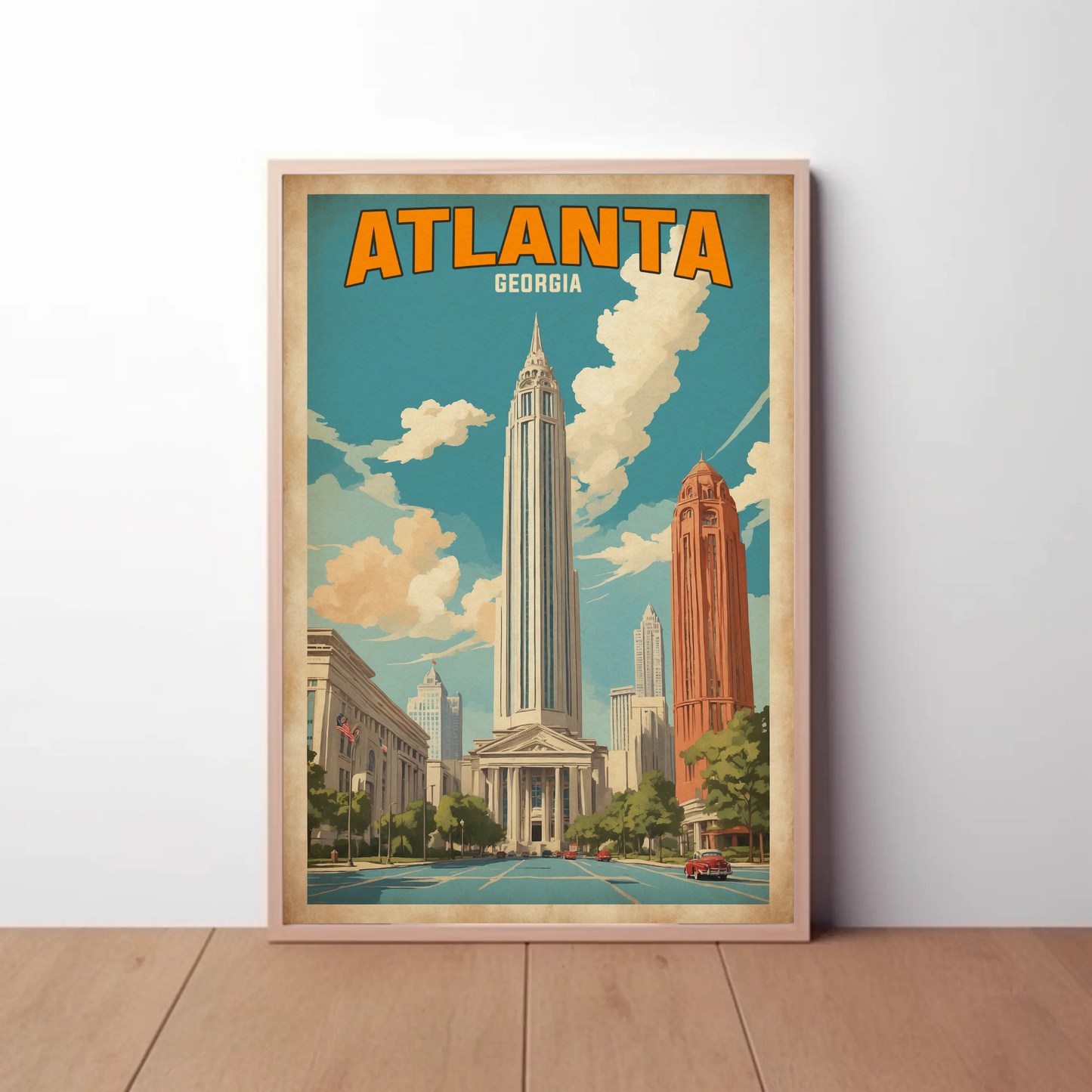 Atlanta Georgia Skyscraper Skyline Vintage Travel Poster