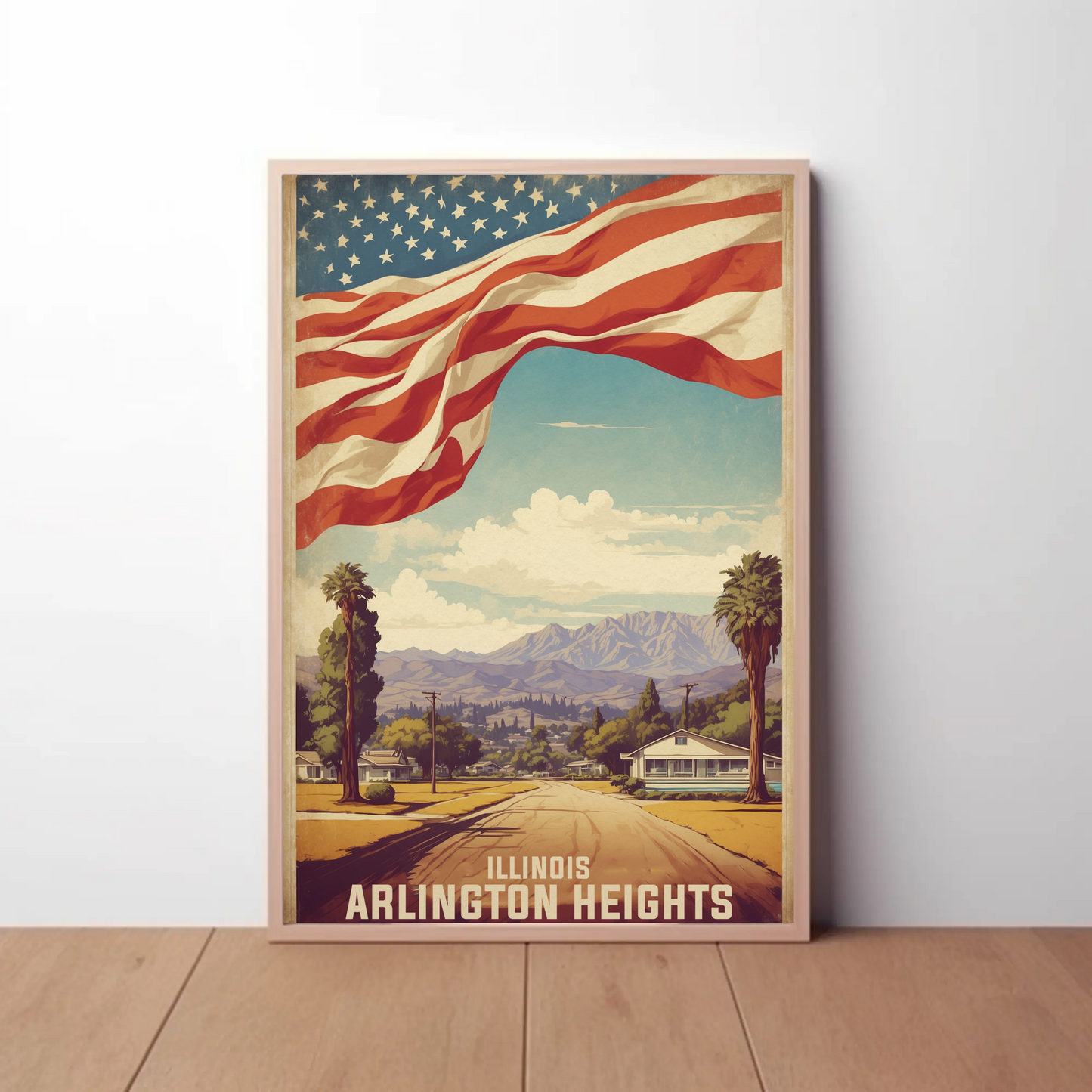 Arlington Heights Illinois Neighborhood View Vintage Travel Poster
