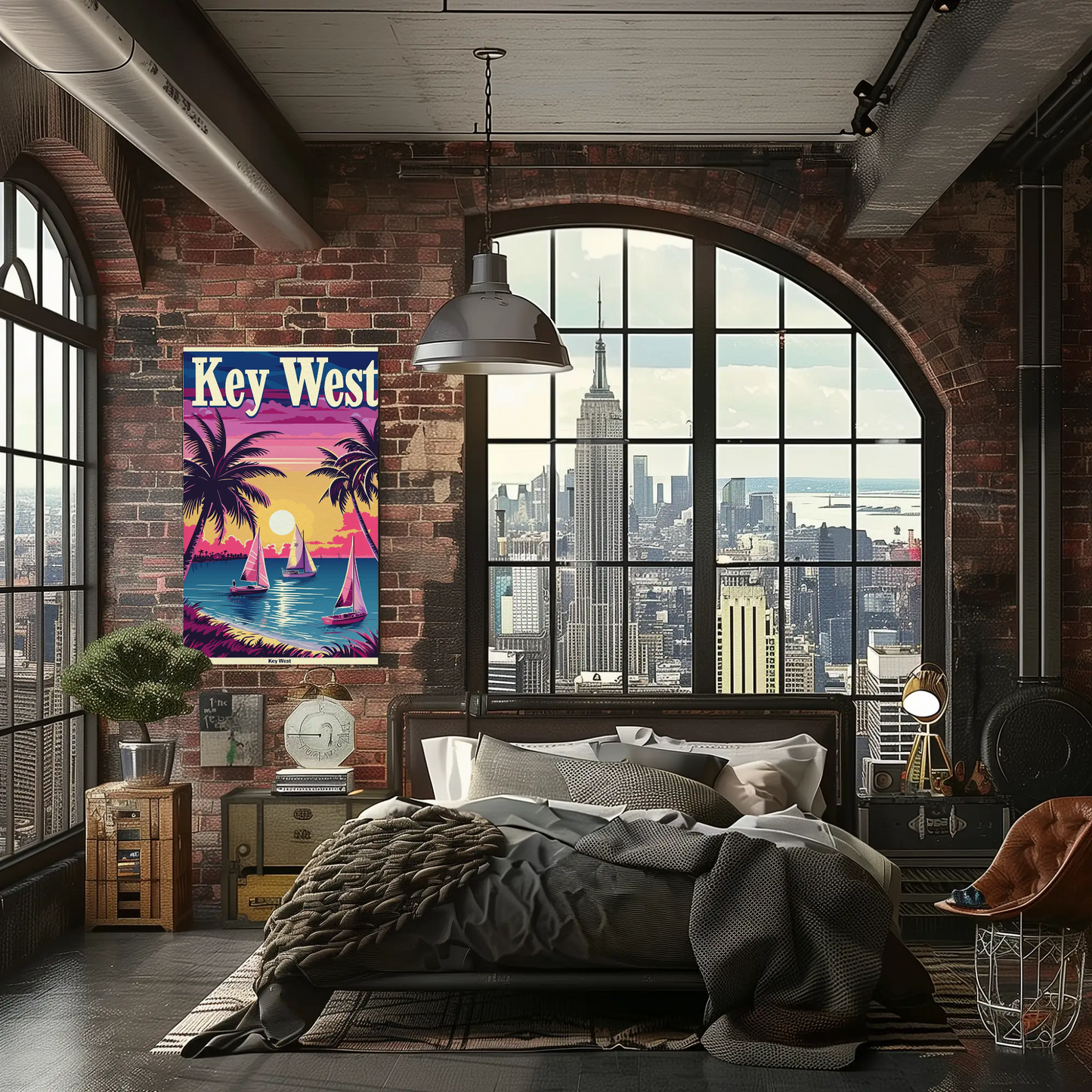 Key West Sailboats at Sunset Vintage Style Poster