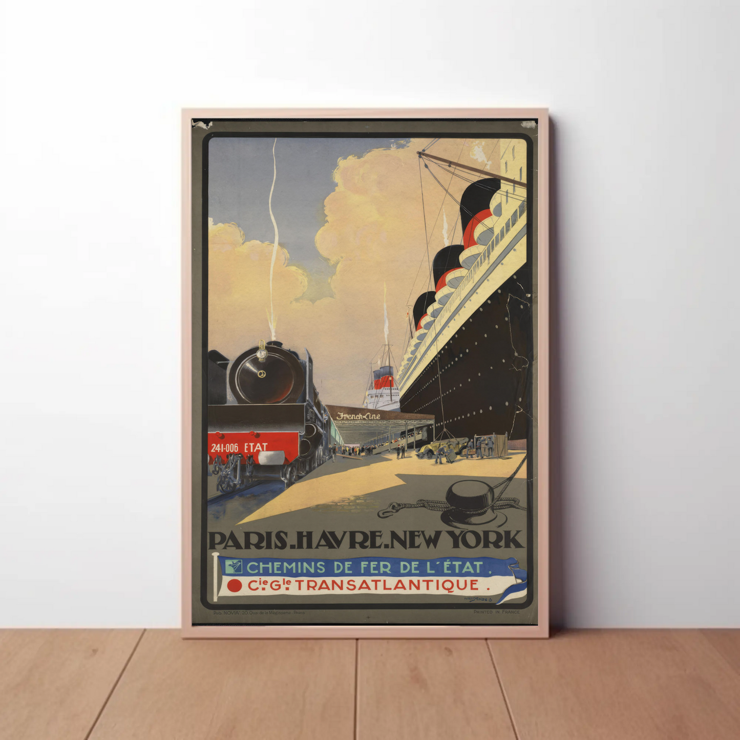 Paris To New York Vintage Travel Poster Railway Ocean