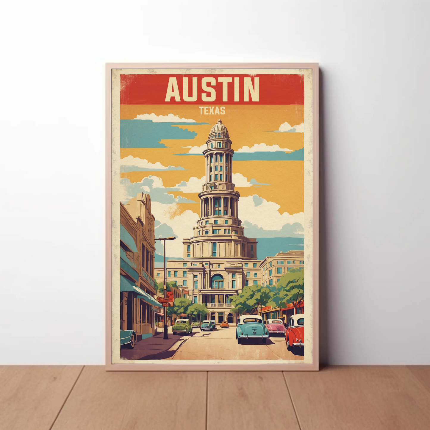 Austin Texas Downtown Capitol Vintage Travel Poster