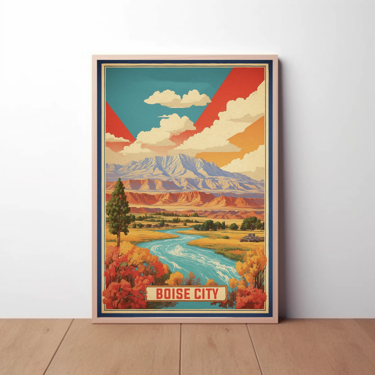 Boise City Idaho Cityscape Art Print Vintage Travel Poster