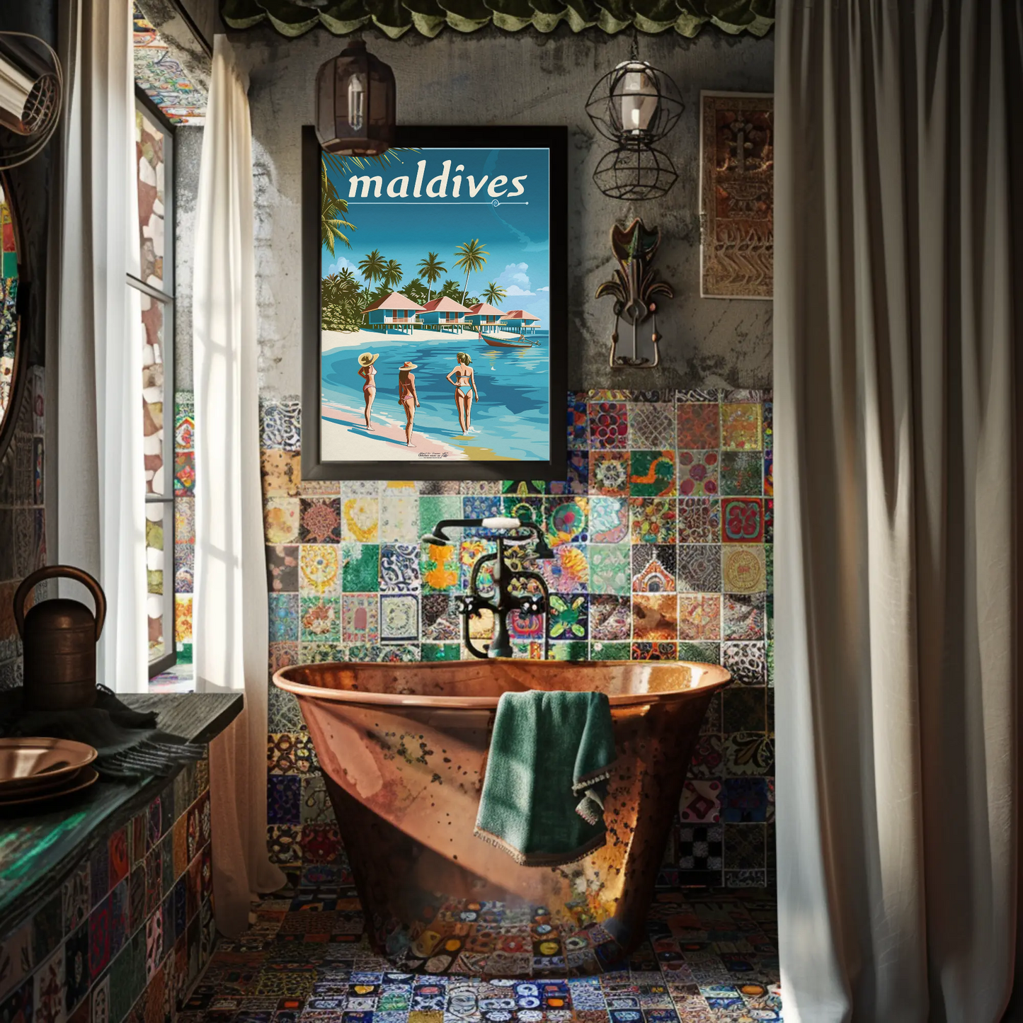 Maldives Vintage Travel Poster - Beachside Paradise
