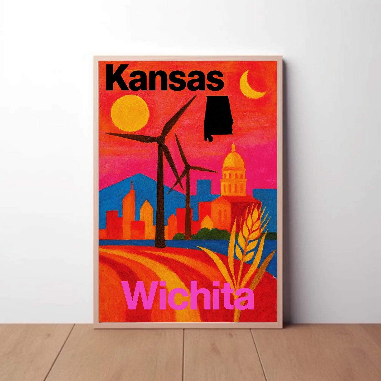 Wichita Kansas Skyline Retro Vintage Travel Poster