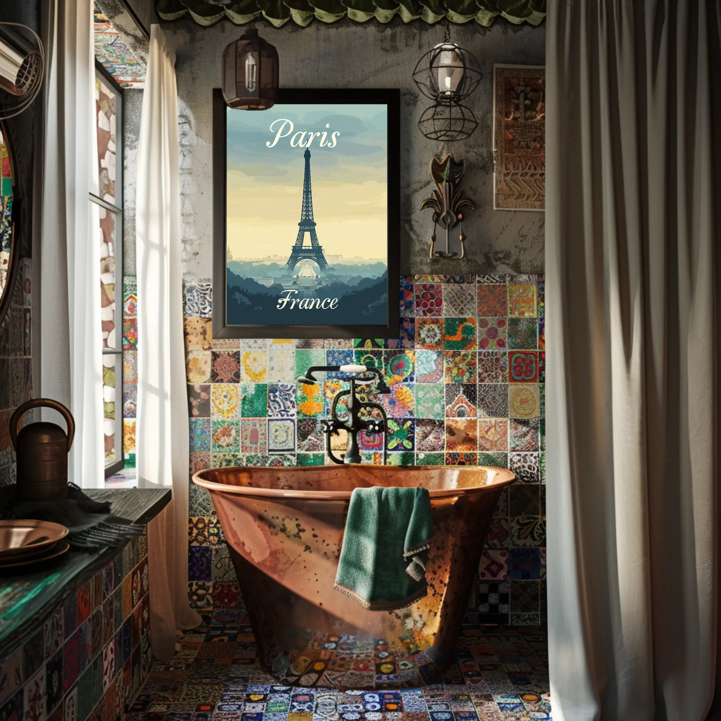 Paris, France - Eiffel Tower Vintage Style Poster