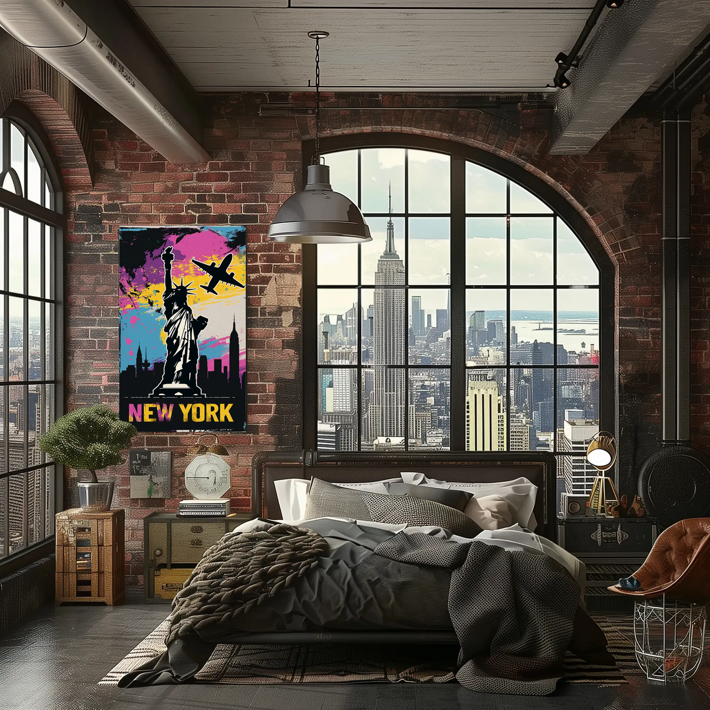 New York Skyline and Statue of Liberty Vintage Style Poster