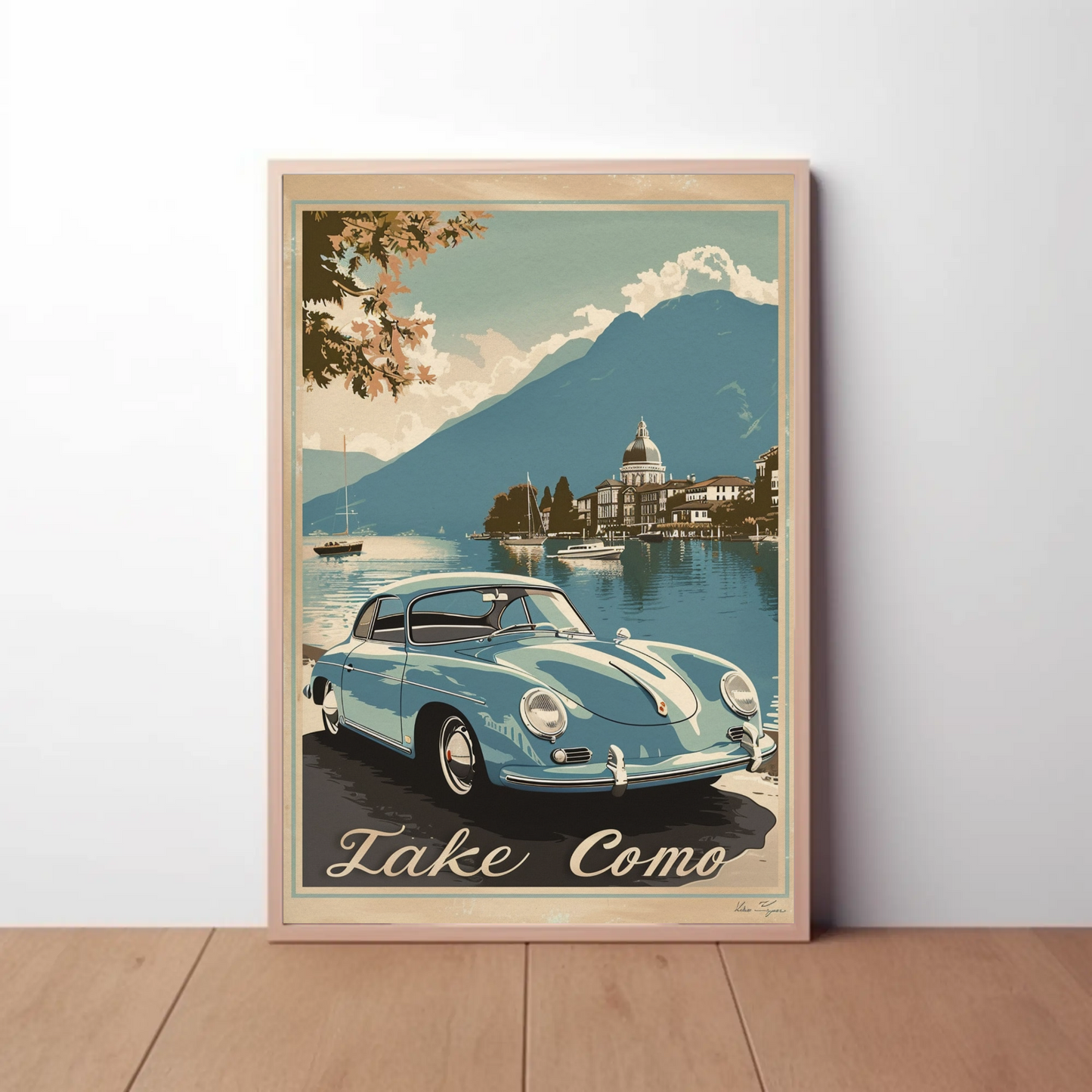 Lake Como Italy Classic Car Vintage Travel Poster