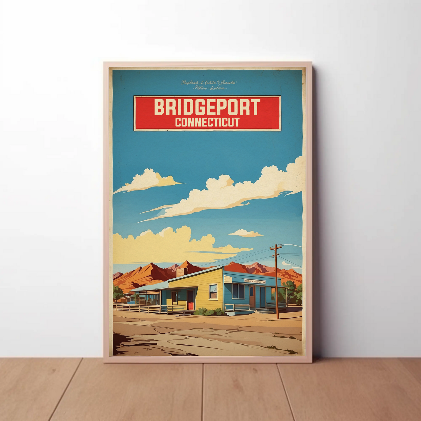 Bridgeport Connecticut Cityscape Art Print Vintage Travel Poster