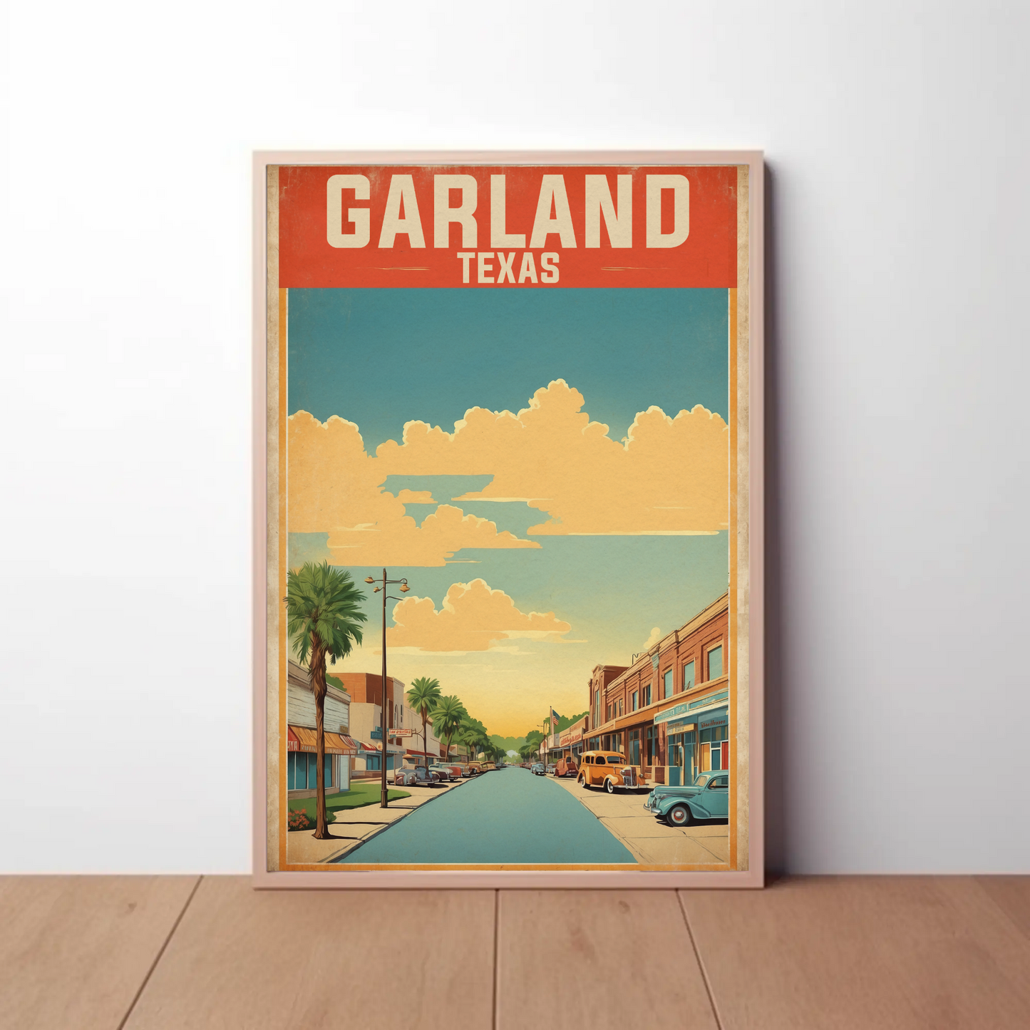 Garland Texas Main Street Retro Sunset Vintage Travel Poster