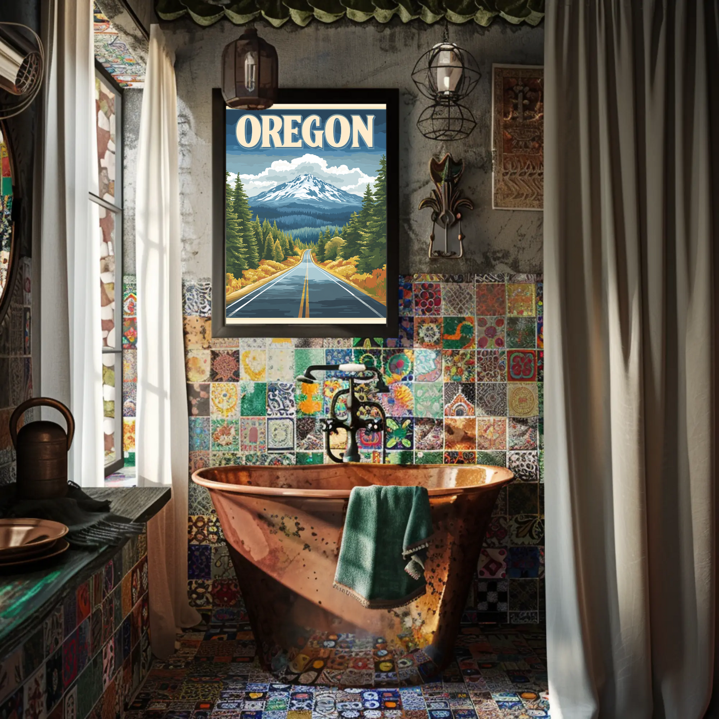 Oregon Vintage Poster - Scenic Mountain Road