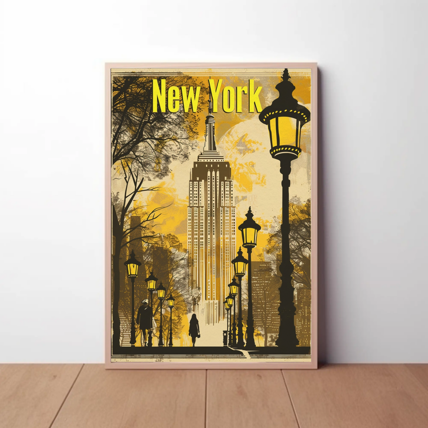 New York Yellow Lights Empire Autumn Vintage Travel Poster