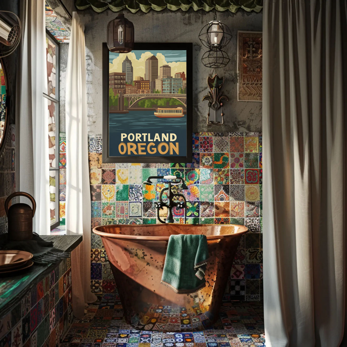 Portland Oregon Cityscape Vintage Poster