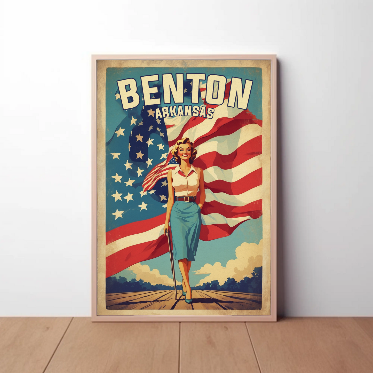 Benton Arkansas Pinup Patriot Vintage Travel Poster