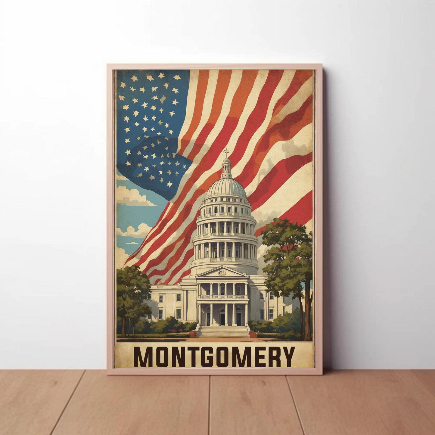 Montgomery Alabama Capitol Flag Vintage Travel Poster