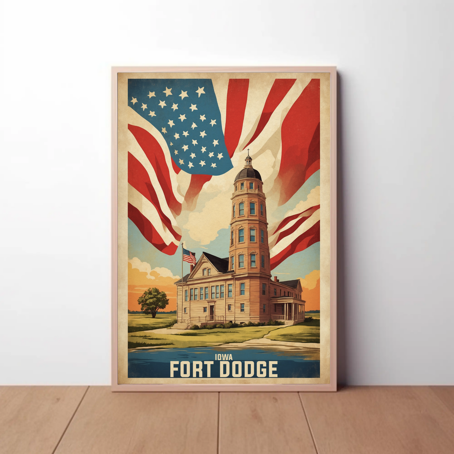 Fort Dodge Iowa Historic Building Vintage Travel Poster