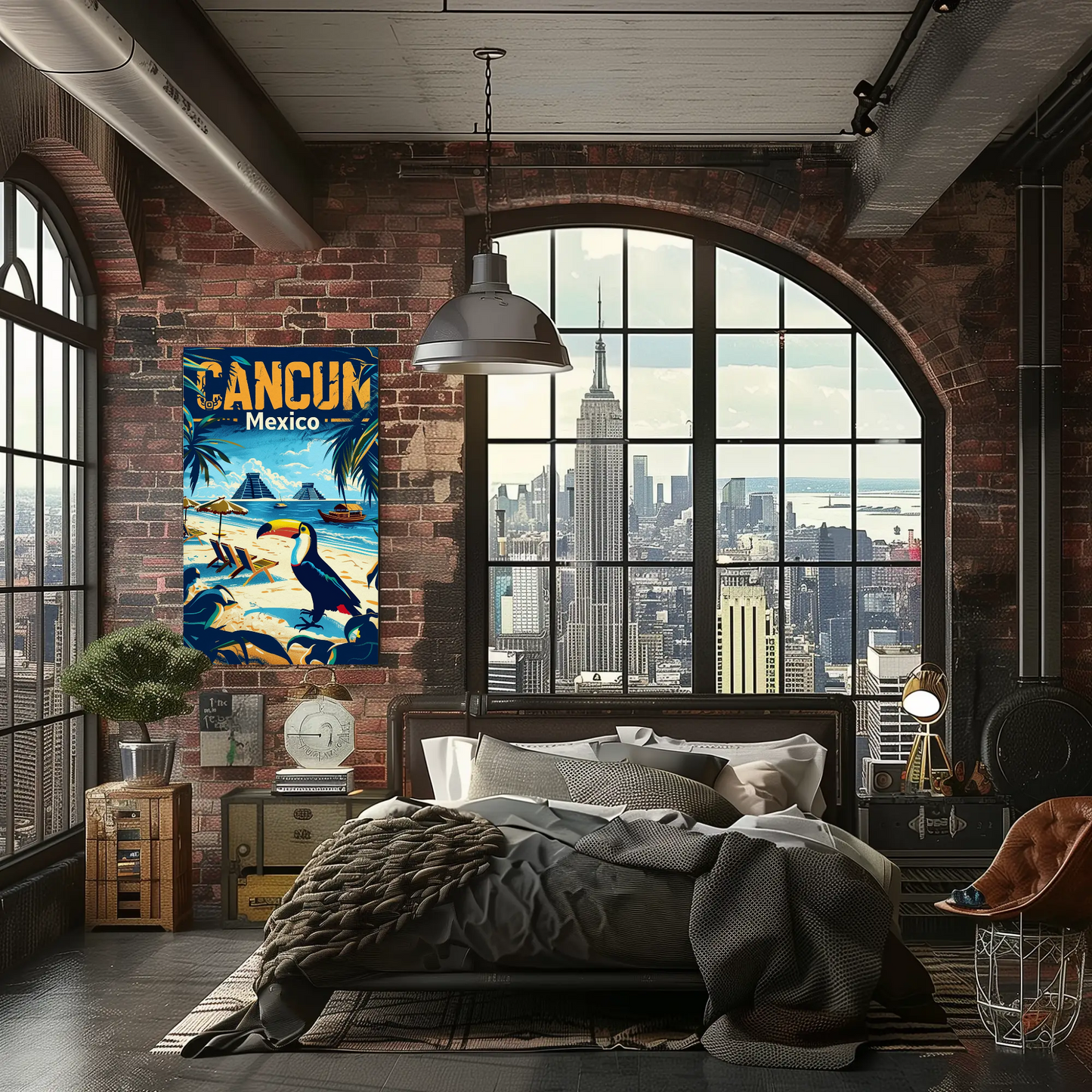 Tropical Sunset in Cancun Vintage Style Poster