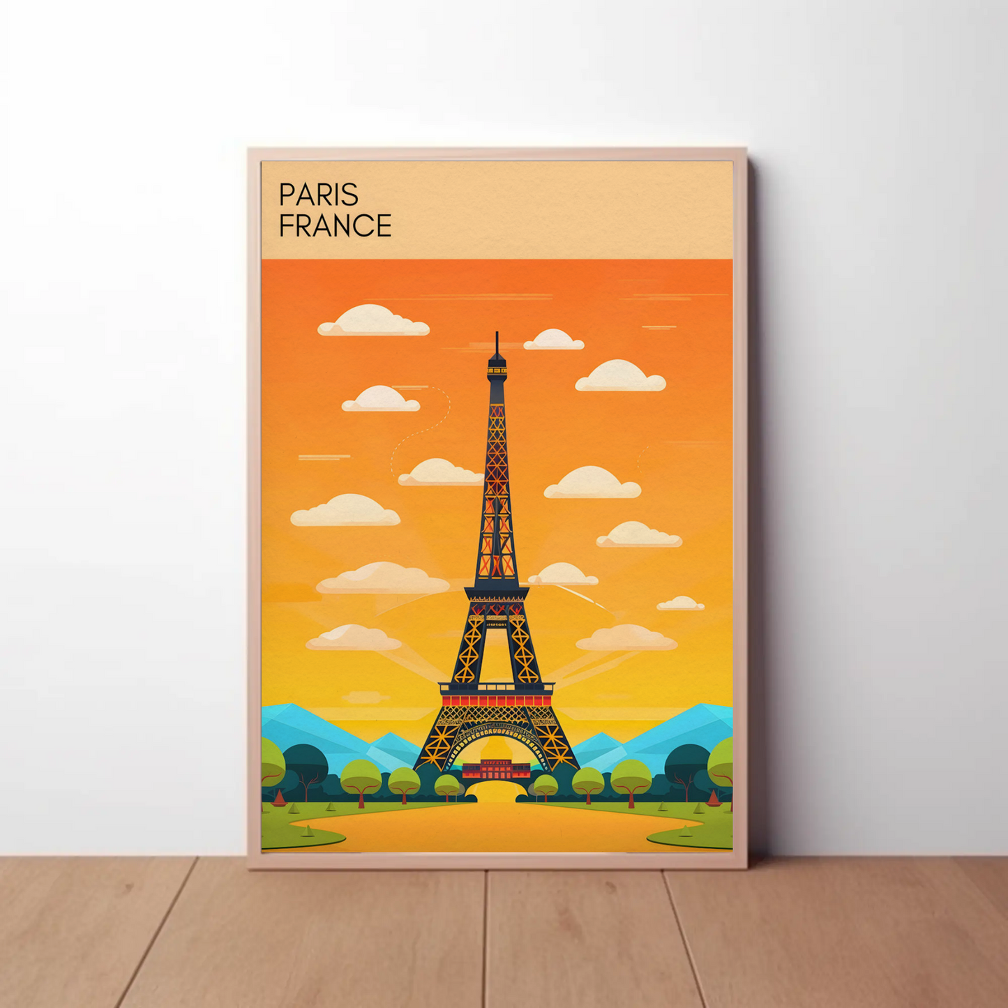 Paris France Bright Cartoon Eiffel Tower