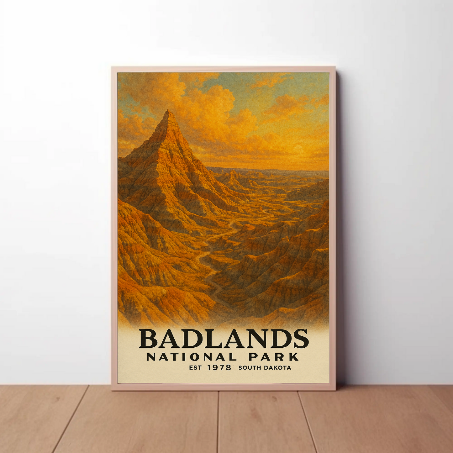 Badlands National Park South Dakota Painting Vintage Travel Poster