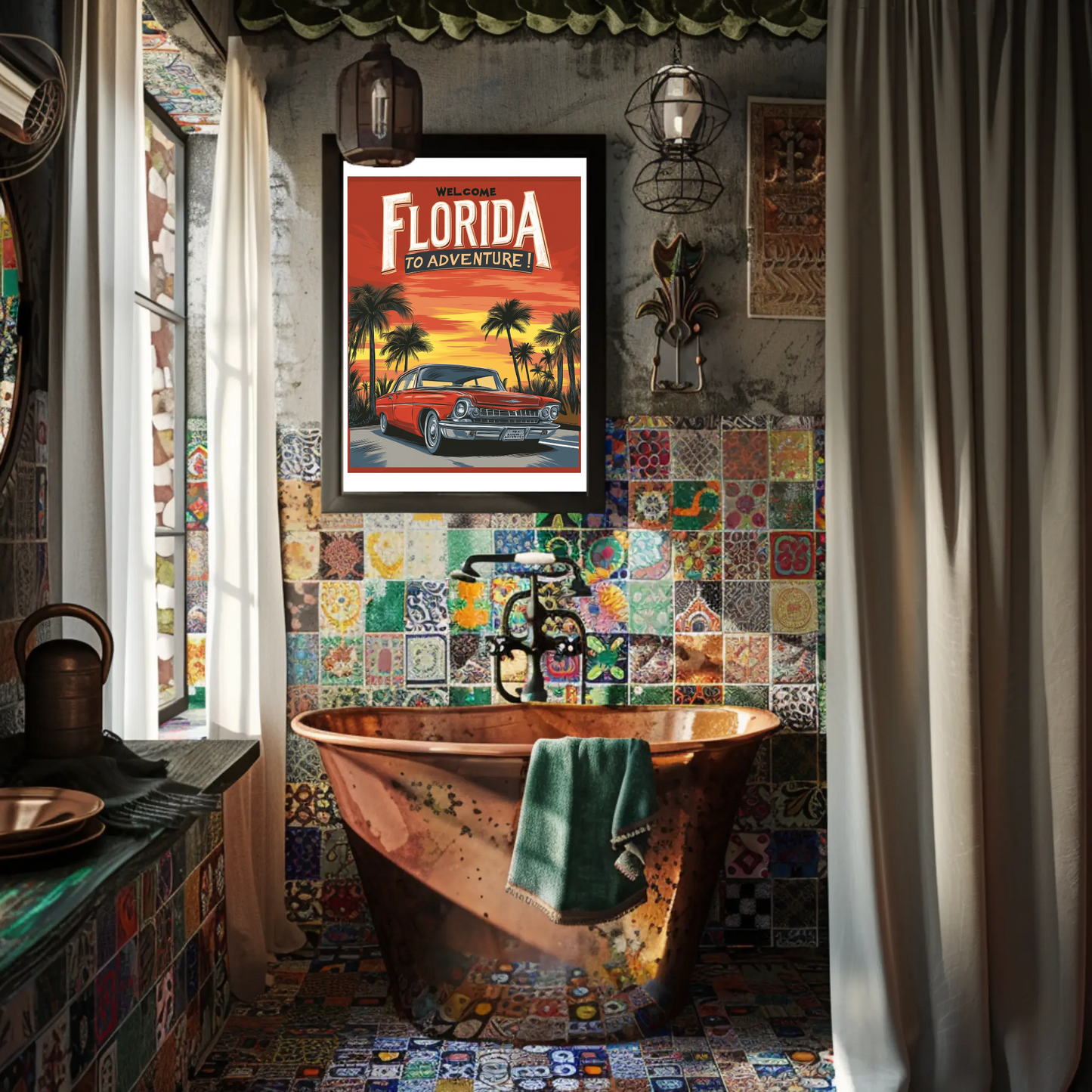 Florida Sunset Adventure Vintage Travel Poster