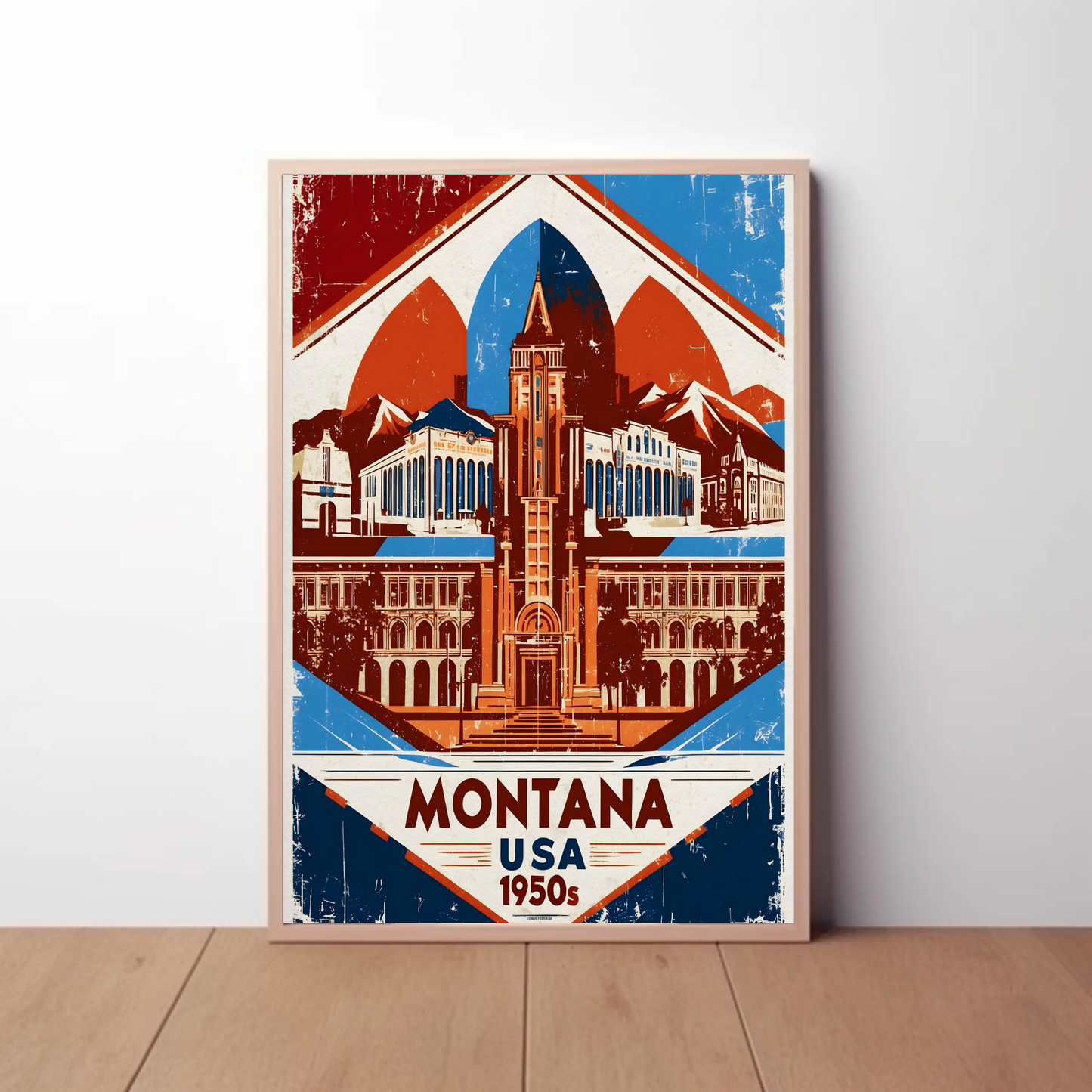 Montana USA 1950s Mountain Capitol Vintage Travel Poster