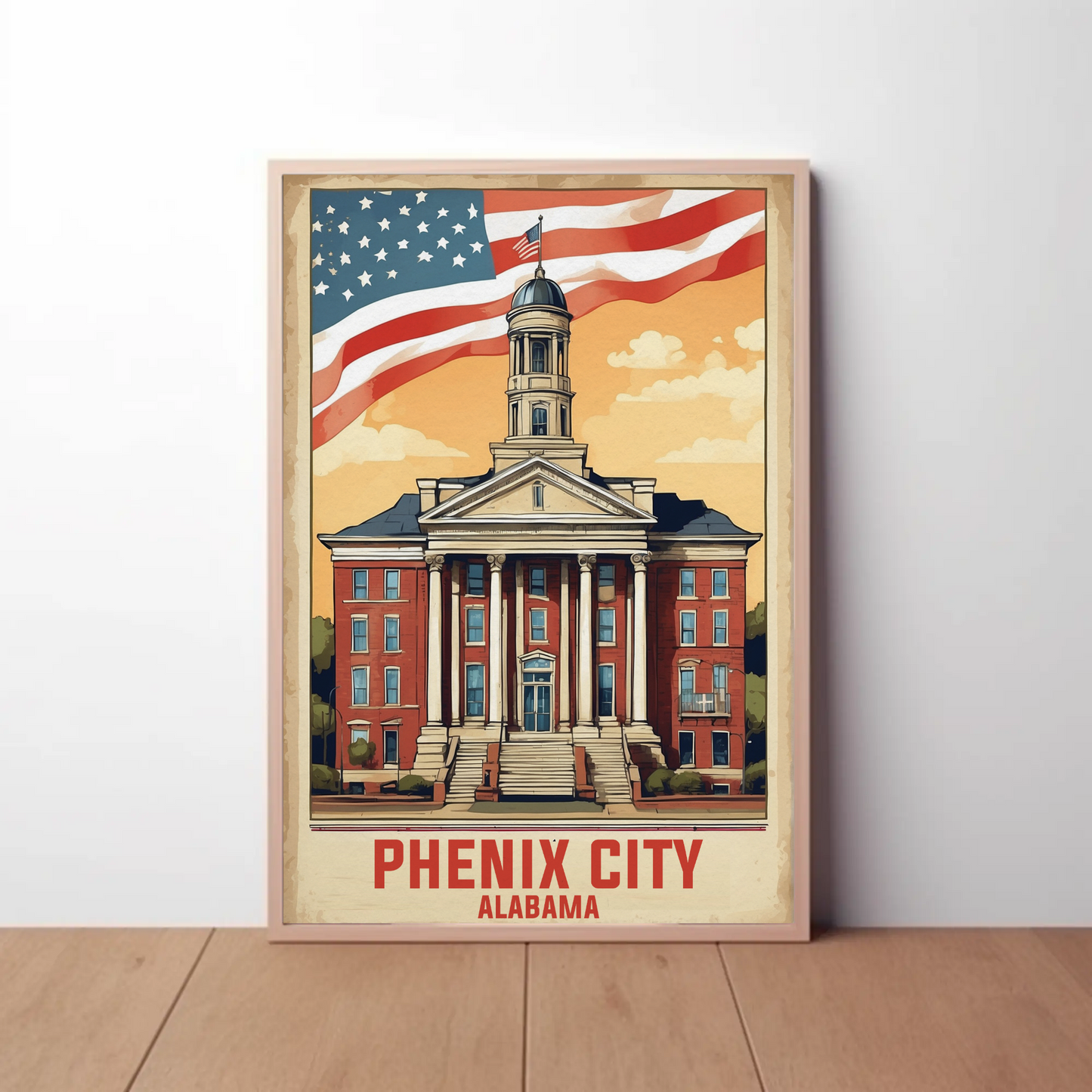 Phenix City Alabama Vintage Travel Poster Artwork