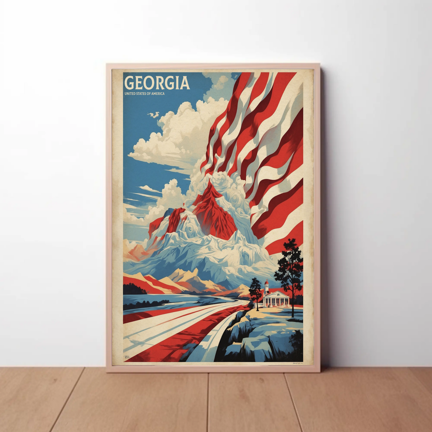 Georgia Mountain Flag Landscape Vintage Travel Poster