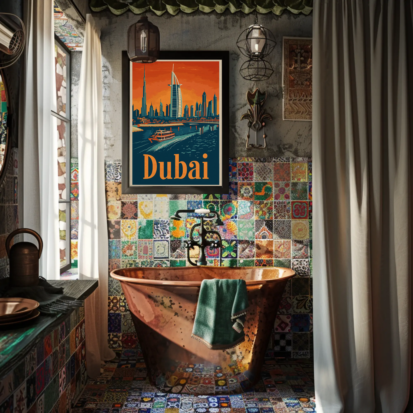 Dubai Cityscape Vintage Poster
