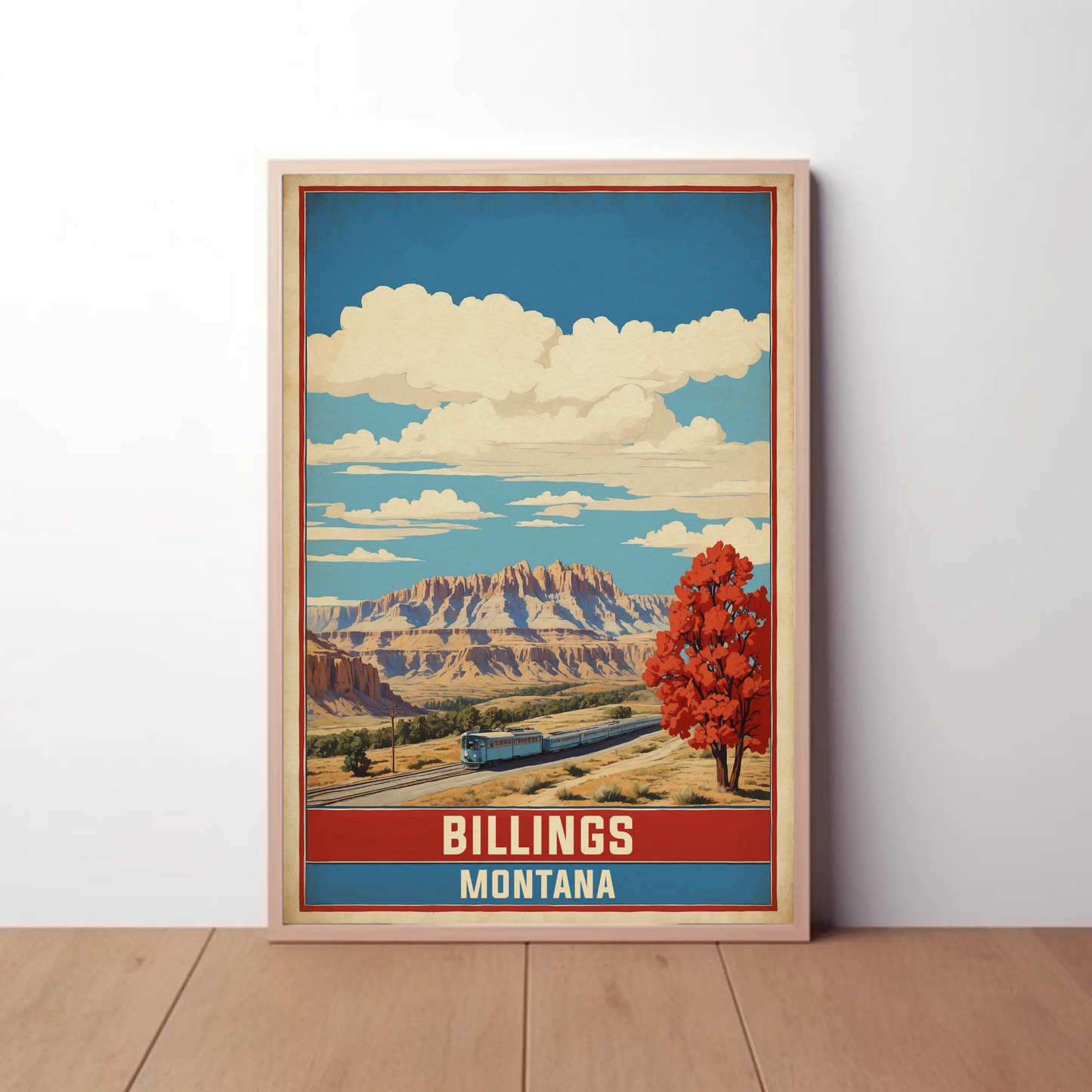 Billings Montana Canyon Train Vintage Travel Poster