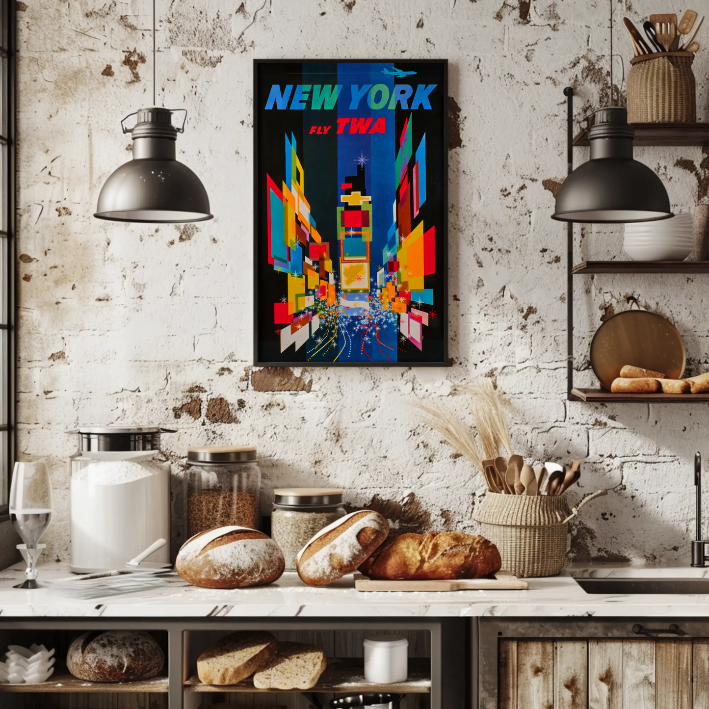 1960s New York Times Square TWA Vintage Style Travel Poster