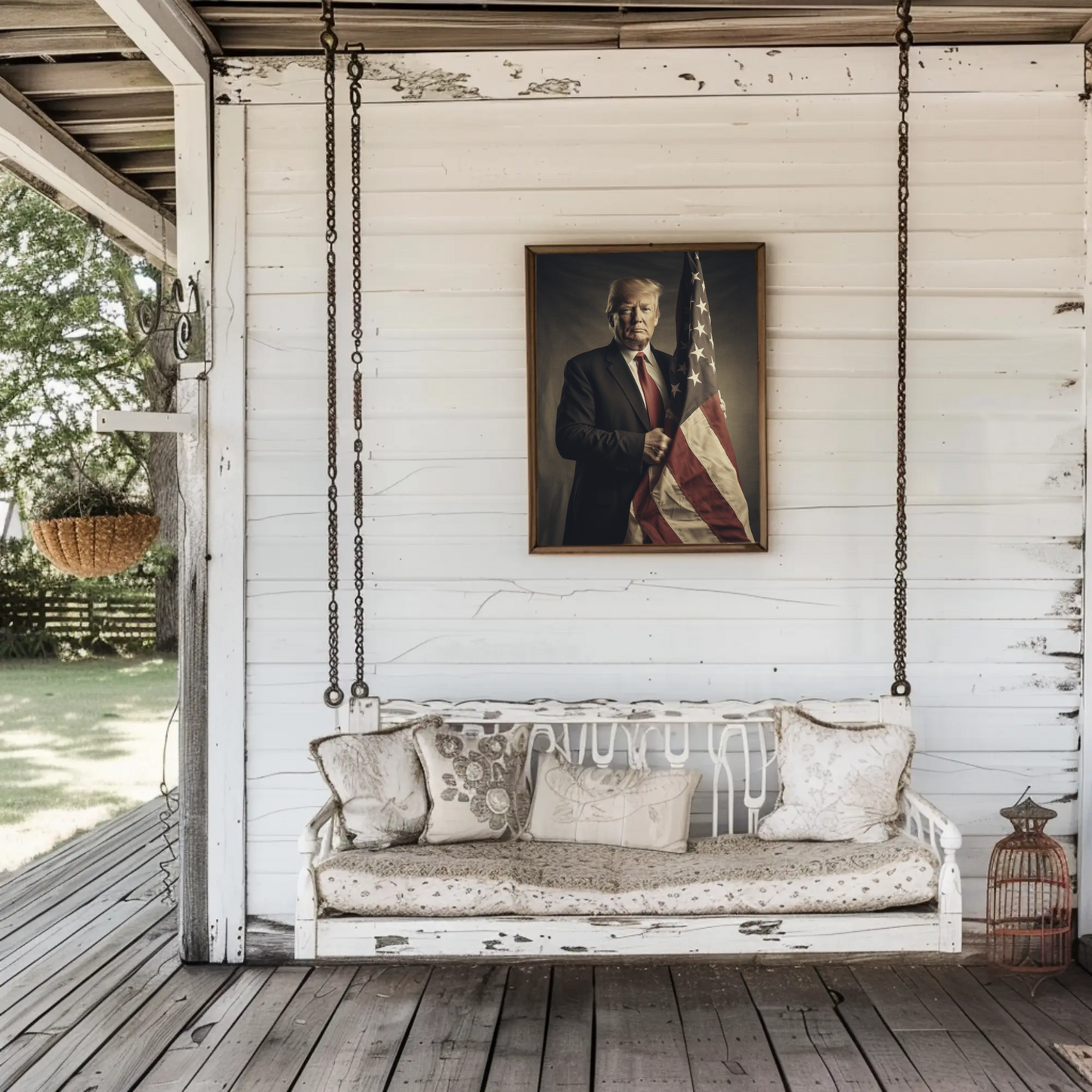 Vintage President Trump 2025 Poster American Flag Portrait