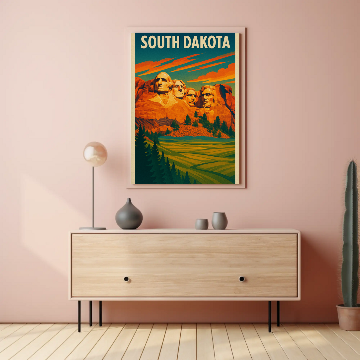 Mount Rushmore Sunset Field South Dakota Vintage Travel Poster