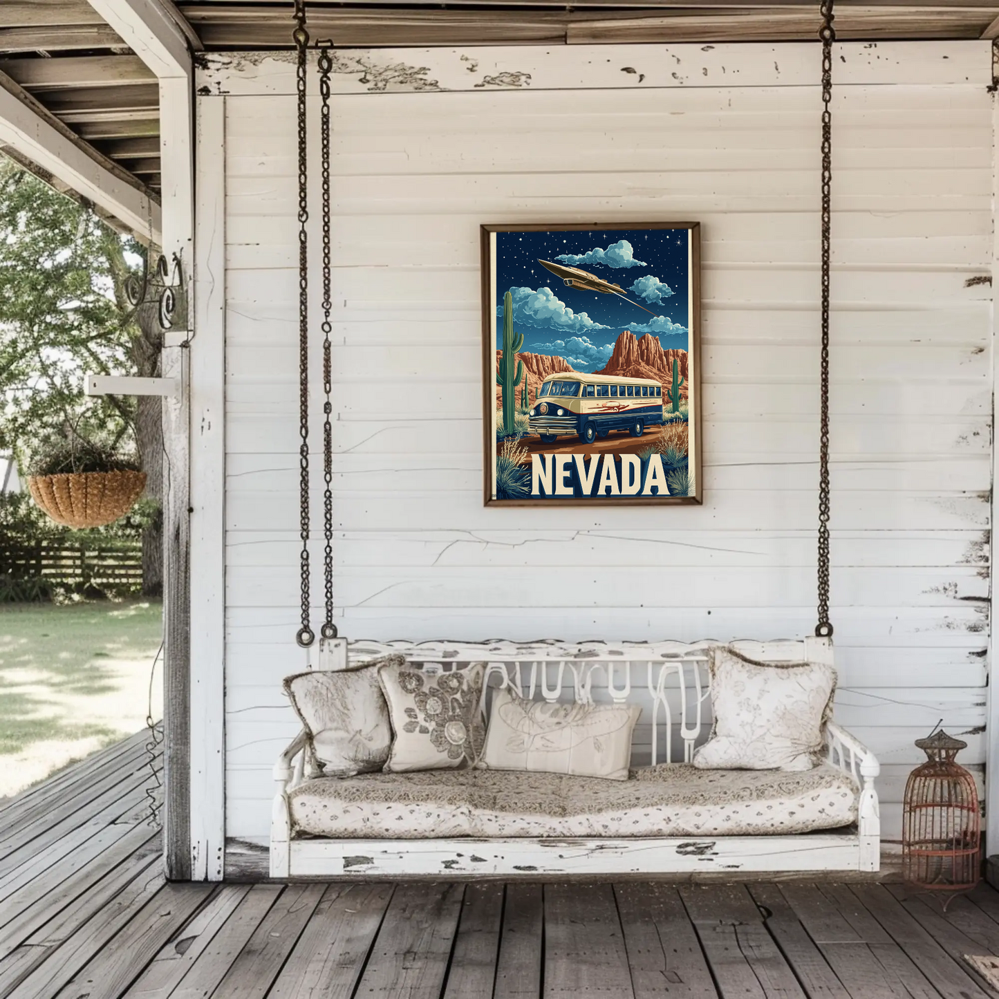 Vintage Poster Nevada Desert Bus UFO