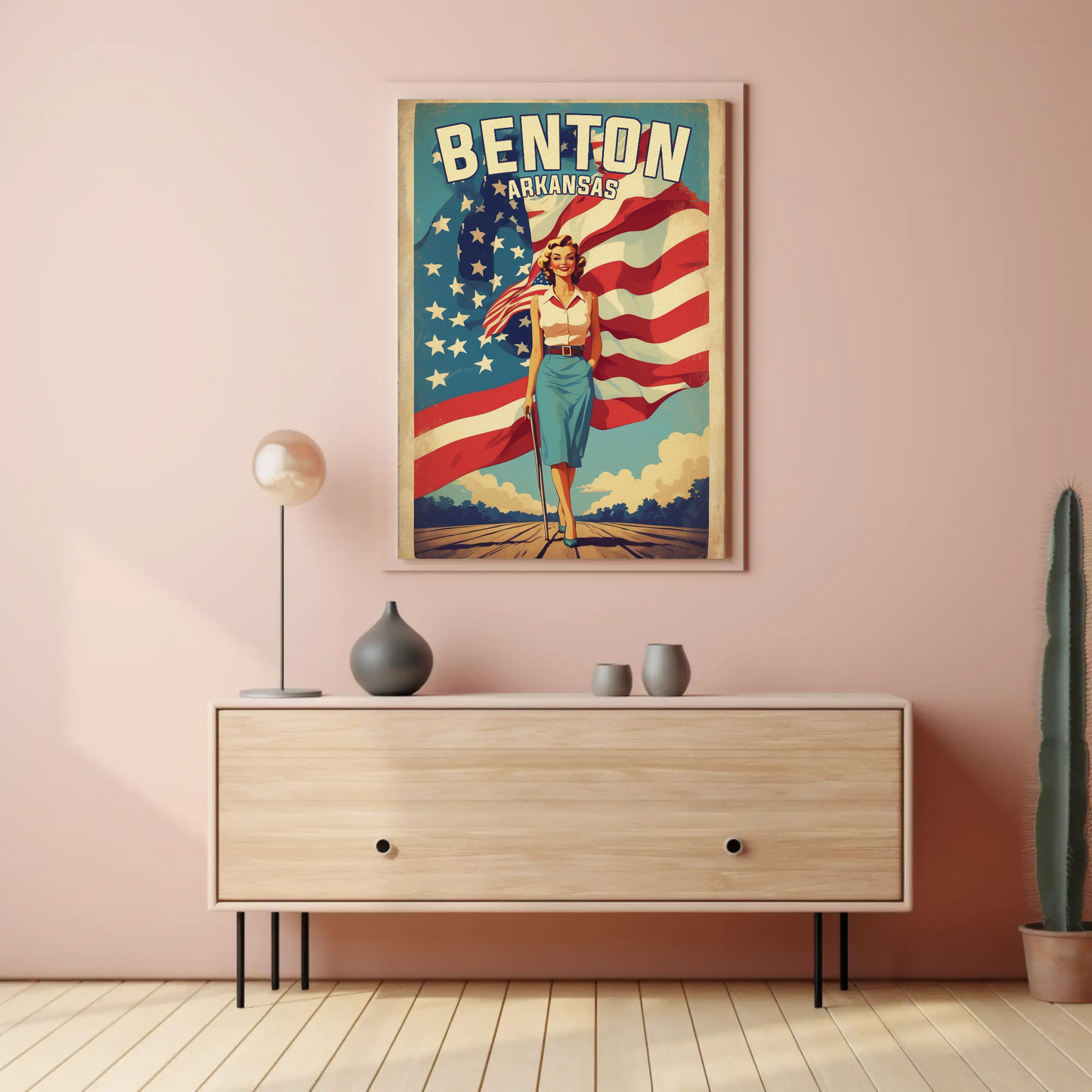 Benton Arkansas Pinup Patriot Vintage Travel Poster