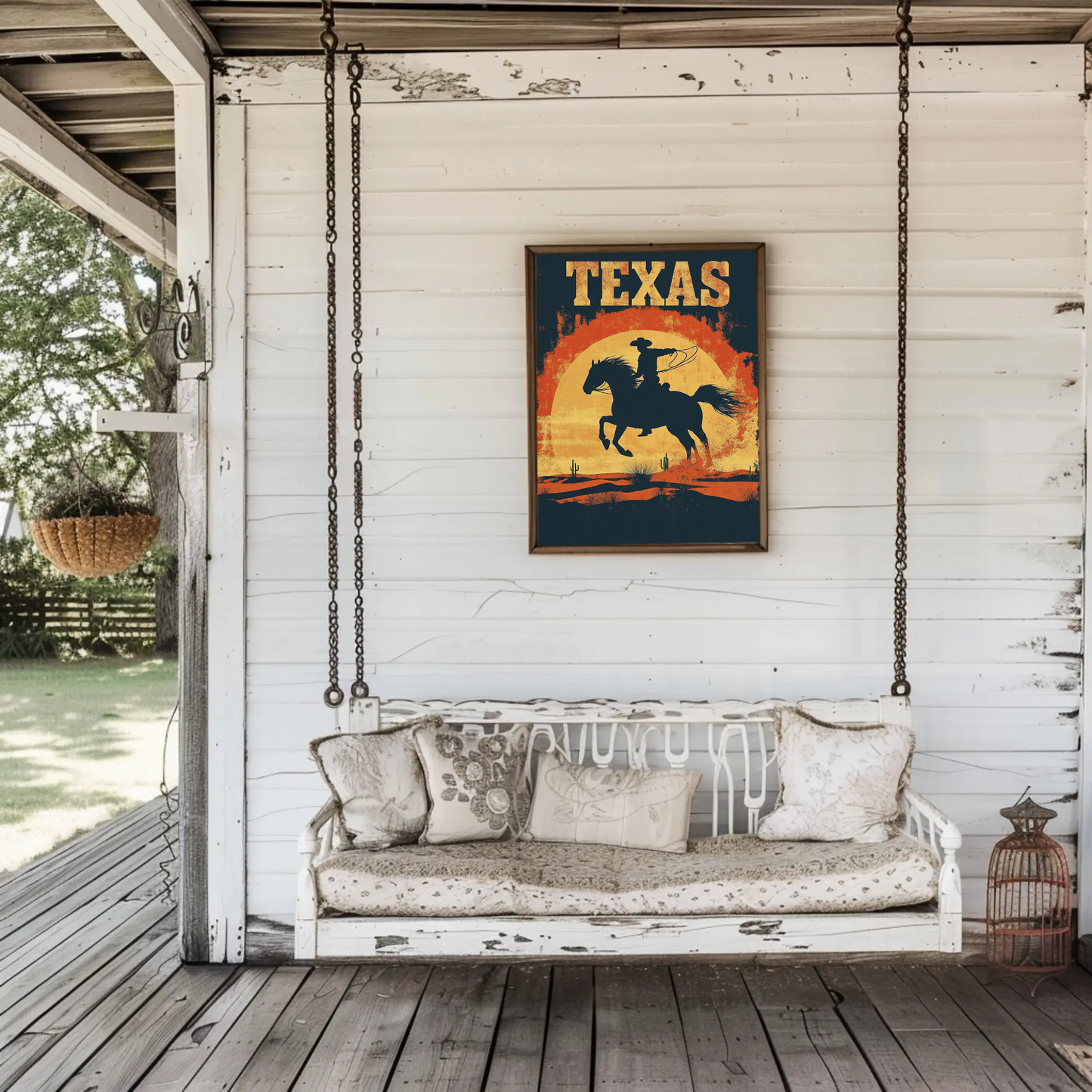 Texas Cowboy Sunset Vintage Travel Poster