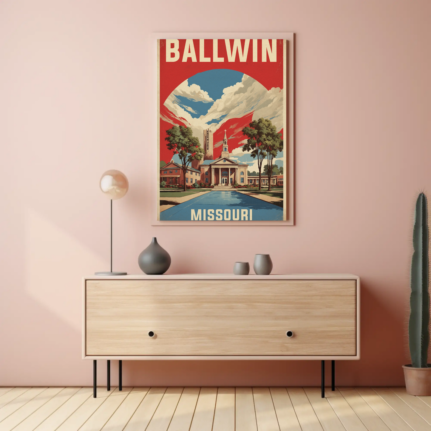 Ballwin Missouri Church Centerpiece Vintage Travel Poster