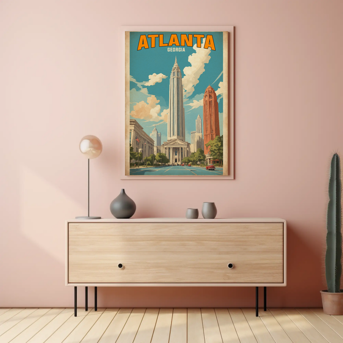 Atlanta Georgia Skyscraper Skyline Vintage Travel Poster