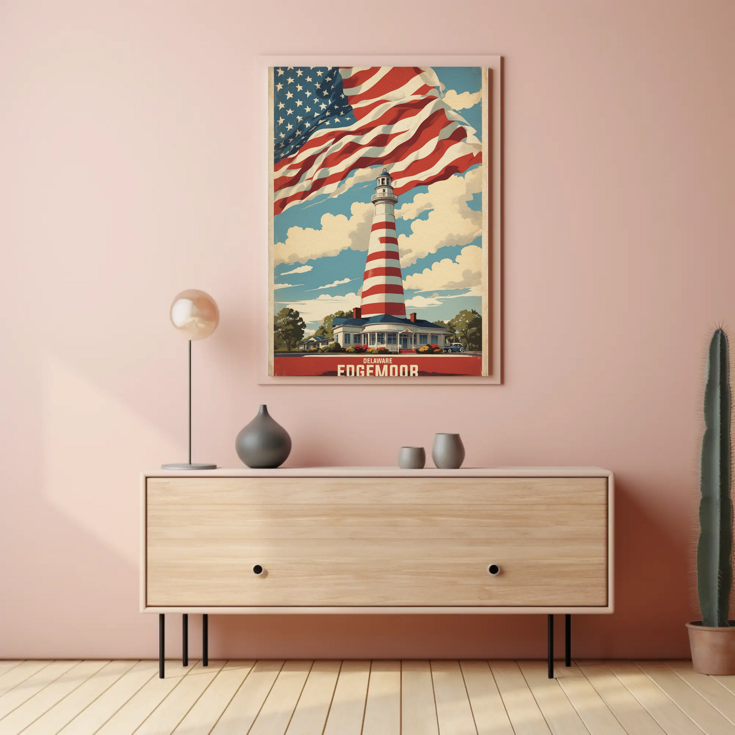 Edgemoor Delaware Lighthouse Pride Vintage Travel Poster