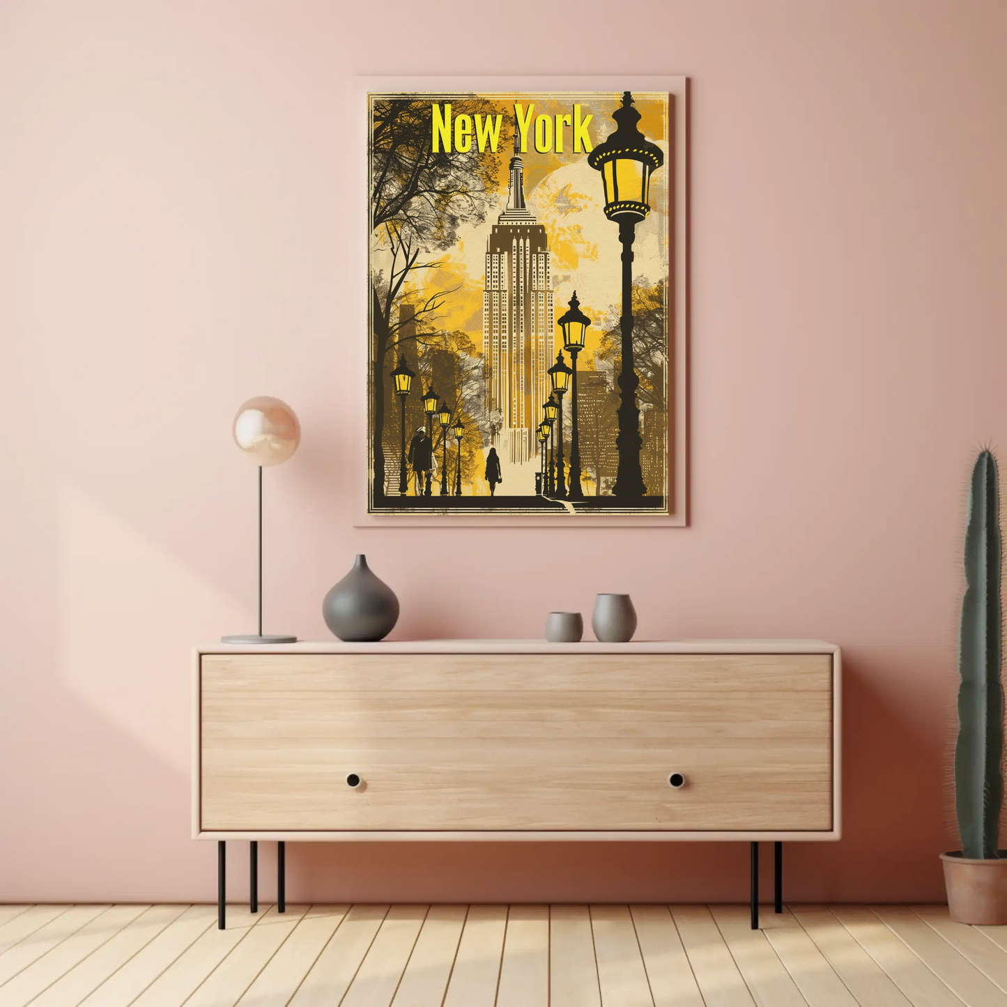 New York Yellow Lights Empire Autumn Vintage Travel Poster
