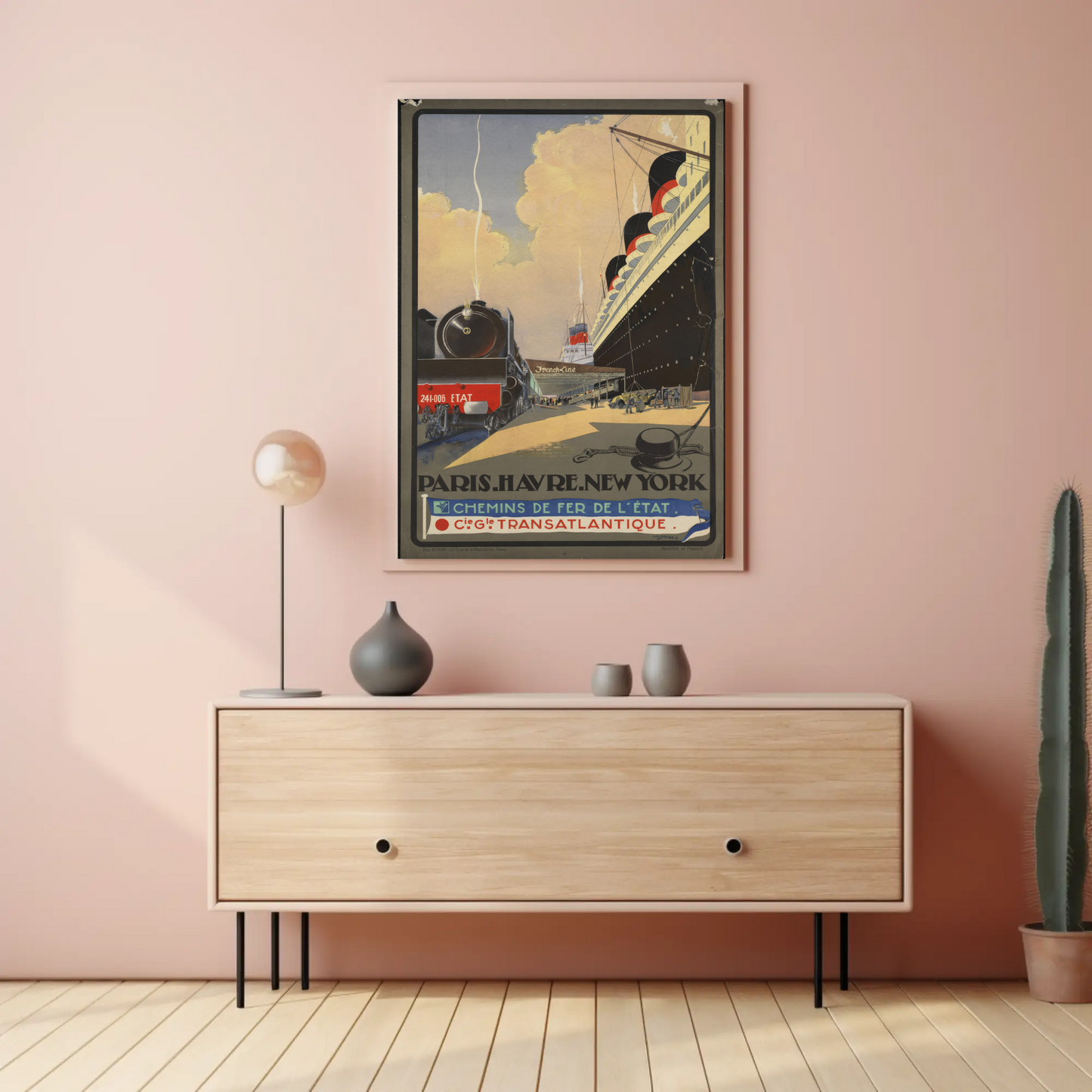 Paris To New York Vintage Travel Poster Railway Ocean