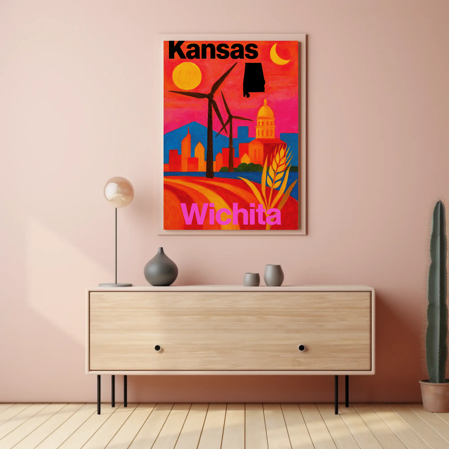 Wichita Kansas Skyline Retro Vintage Travel Poster