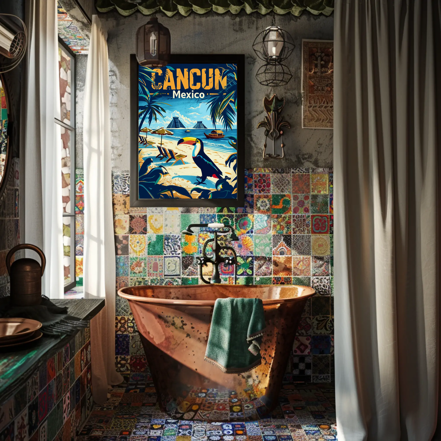 Tropical Sunset in Cancun Vintage Style Poster