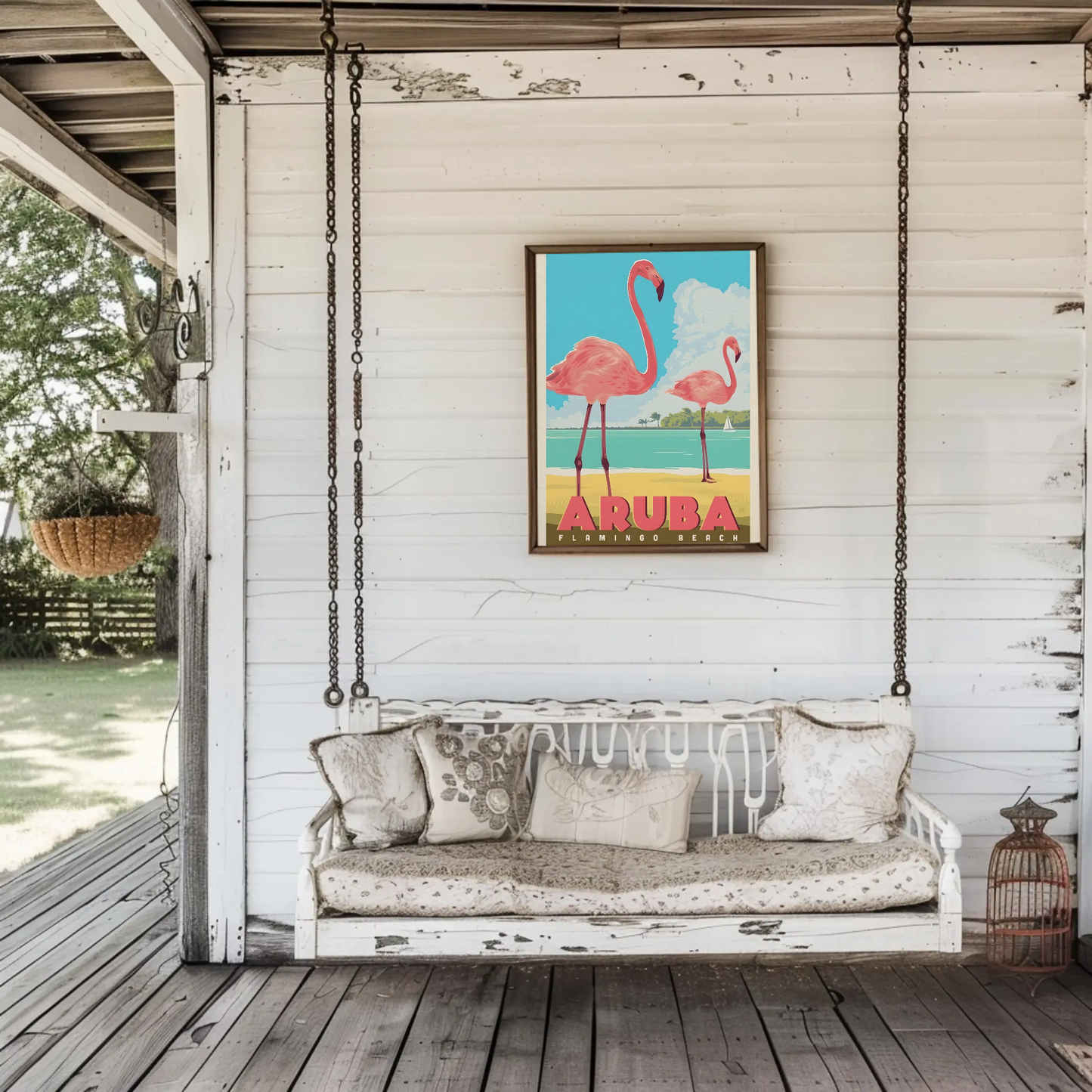 Vintage Poster Aruba Flamingo Beach