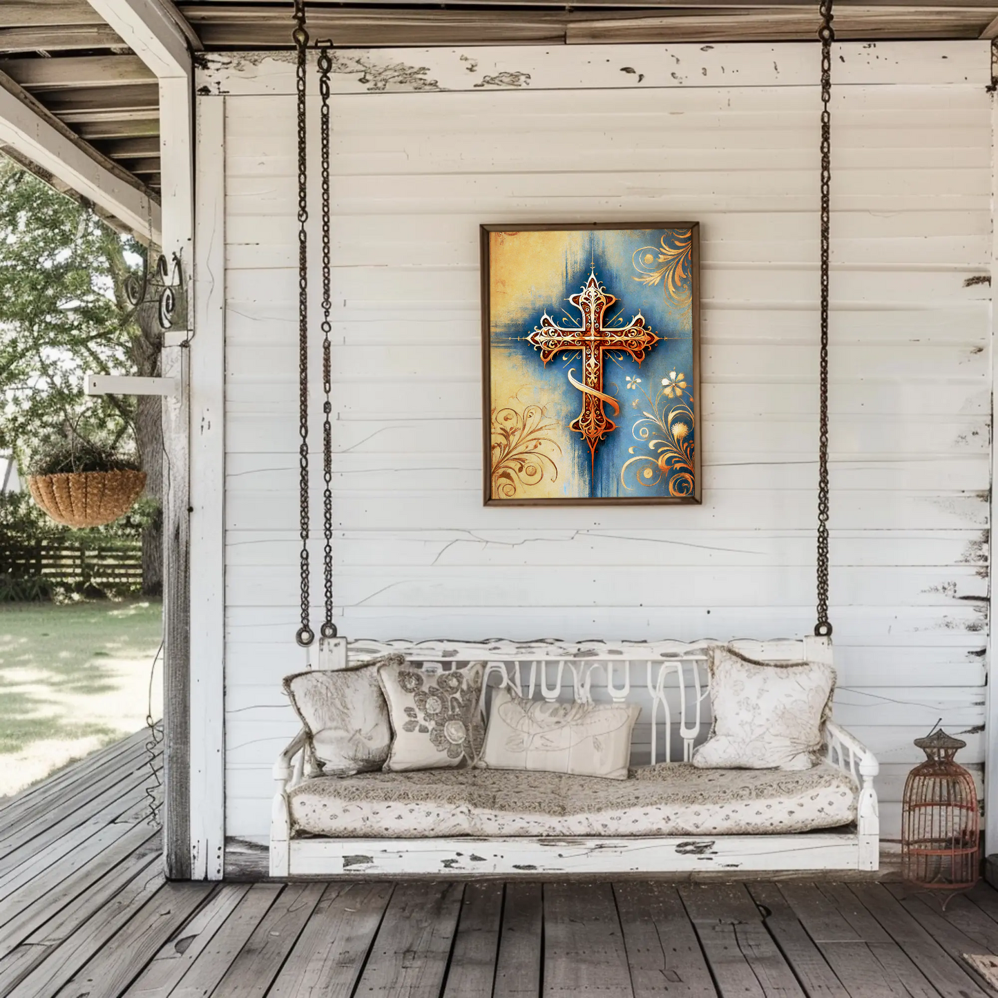 Gothic Blue Gold Cross Ornament Vintage Travel Poster