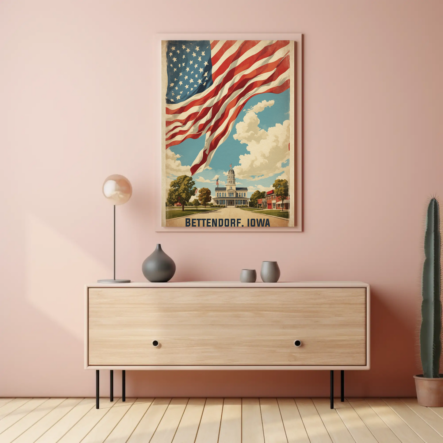 Bettendorf Iowa Town Hall Vintage Travel Poster