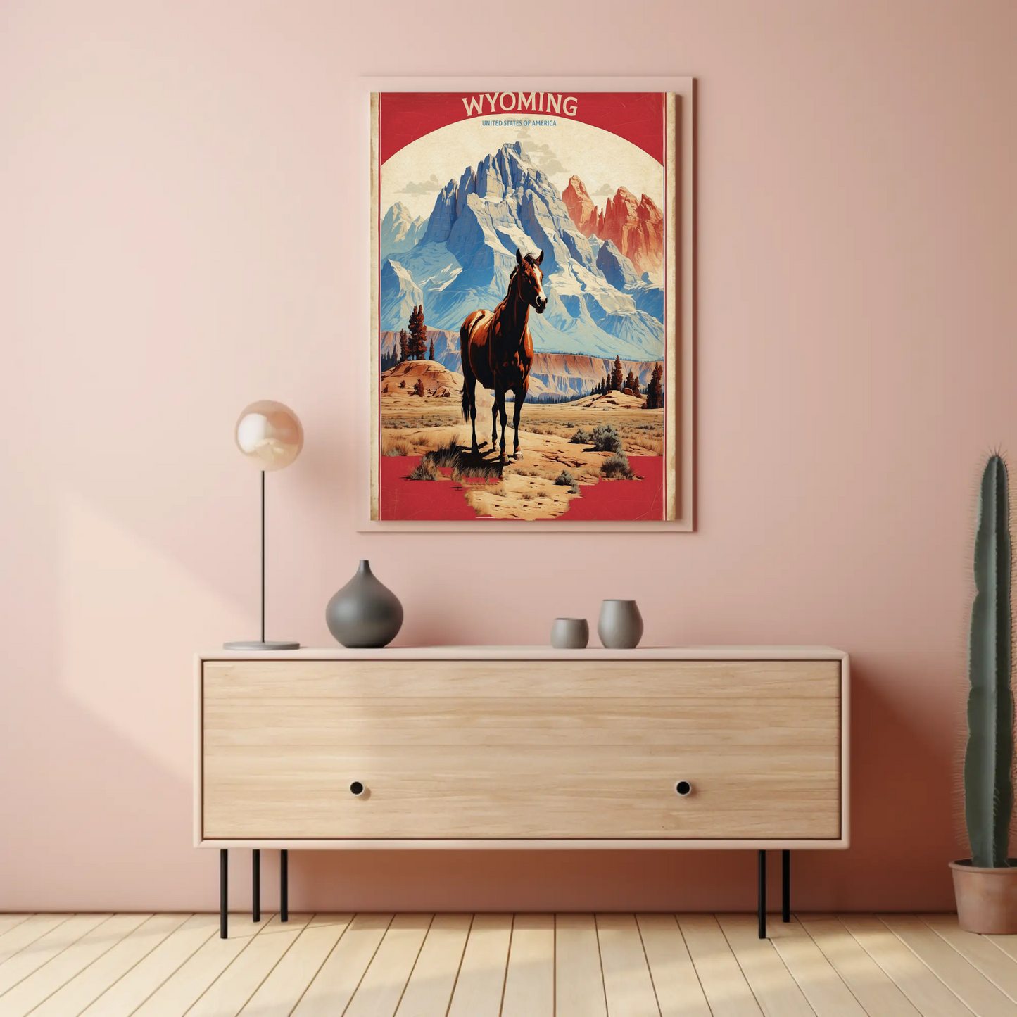 Wyoming Horse Wilderness Mountains Western Vintage Travel Poster