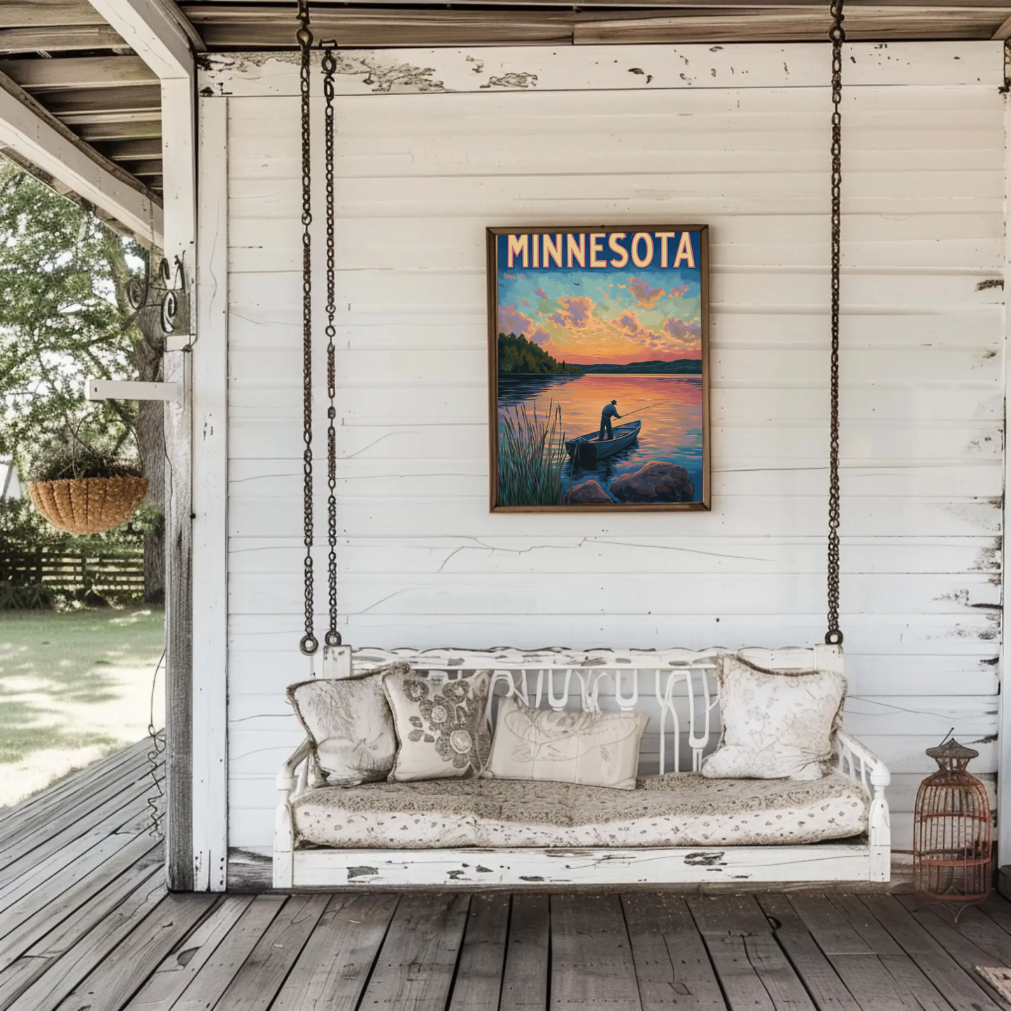 Minnesota Sunset Fishing Vintage Poster