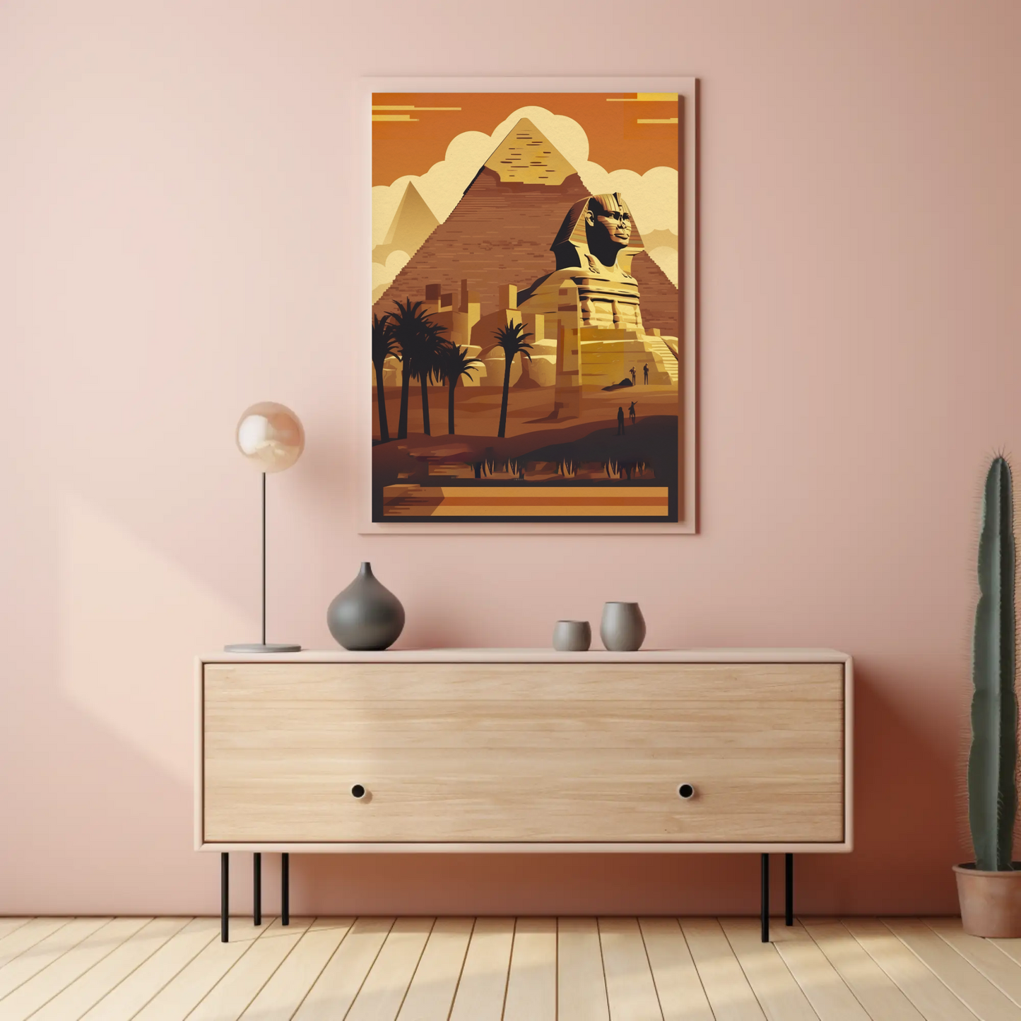 Sphinx Pyramid Desert Sunset View Vintage Travel Poster
